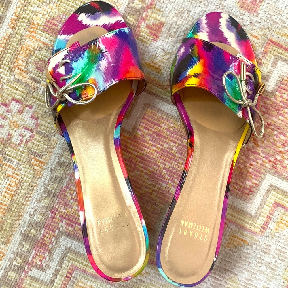 Stuart Weitzman Tablet Patent Bow Slide, Bright